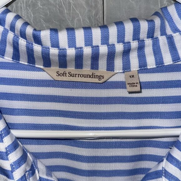 Soft Surroundings 1X On Pointe Palace Blue White Striped Button Details Tunic - Picture 14 of 16